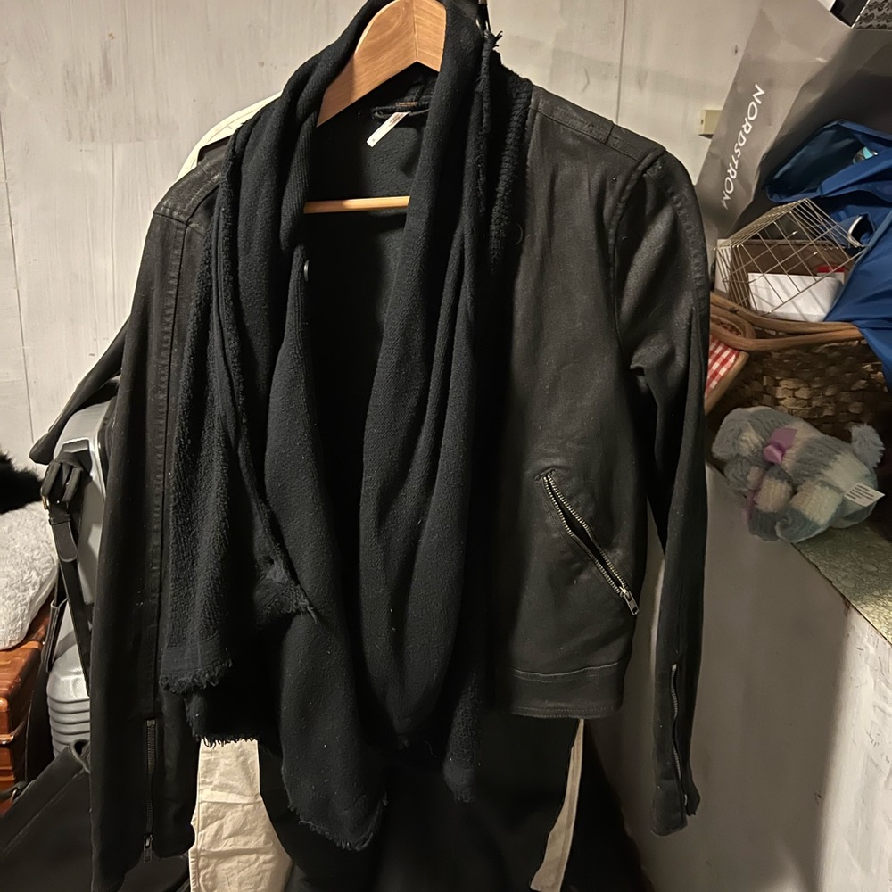 Free people drape collar black denim jacket
